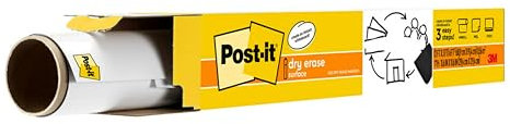 Post-it Dry Erase Whiteboard Film Surface for Walls, Doors, Tables, Chalkboards, Whiteboards, and More, Removable, Stain-Proof, Easy Installation, 3 ft x 2 ft Roll, White, 3 x 2 Feet (DEF3x2)