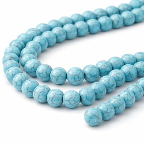 Perlin Türkis Perlen 4 mm Naturstein Rund Kleine Schmuckperlen für feine Armbänder filigrane Ketten DIY Schmuck basteln Edelstein Perlenstrang Blau