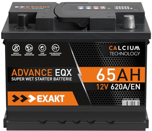 EXAKT Autobatterie 12V 60Ah Starterbatterie Auto Batterie ersetzt 60Ah 62Ah