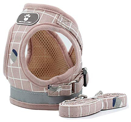 BLEVET MZ083 verstellbares Hundegeschirr, gepolstert, reflektierend, weich, atmungsaktiv, bequem, Leine für kleine Hunde, Welpen, Größe S, Pink