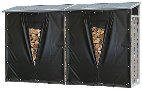 QUICK STAR Set 2 Stück Aluminium Kaminholzregal Außen 130 x 70 x 185 cm, Mit Wetterschutz Schwarz, Pro - 40 mm Stahlprofil, Anthrazit, Wetterfest, Kapazität 3,2 m³ (5 SRM)