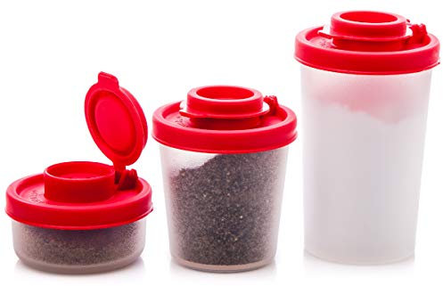 Contenedor Para Condimentos Sal y Pimienta | Juego de 3 Saleros recipientes de Almacenamiento Salpimentero | Dispensador Hermético Transparente | Set Sazonador de Especias