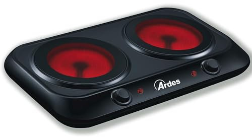 ARDES | Doppia Piastra Elettrica per Cucinare in Vetroceramica 5 Livelli di Potenza Compatibile con Tutte le Pentole Fornello da Campeggio Elettrico Portatile AR1F402