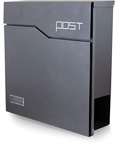 BITUXX® Design Briefkasten 17340 Wandbriefkasten Hausbriefkasten Postkasten Edelstahl mit Zeitungsfach Namensschild Anthrazit Graphit Optik und Edelstahl Klappe