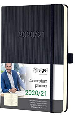 SIGEL C2101 Terminplaner Wochenkalender 2020/2021, 18 Monate, ca. A5, schwarzes Hardcover, mit vielen Extras, Conceptum - weitere Modelle