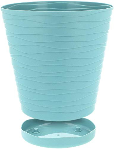 KORAD TEDI Indoor Flower Plant Pot with Saucer|Decorative Modern Plastic Planter with Drainage Holes|Lightweight & Durable for Houseplants|Multiple Sizes & Colours(Ocean Green, Ø 15 cm (5.90 inch))