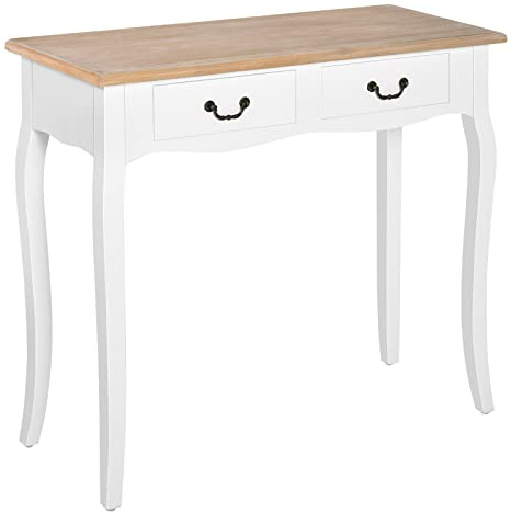 HOMCOM Mesa de Consola con 2 Cajones Diseño Retro 87x34x78,5 cm Blanco