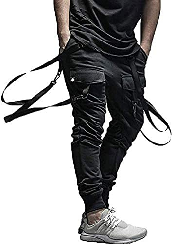 XYXIONGMAO Vêtements futuristes pour hommes Pantalon cargo pantalon ample gothique Techwear Streetwear Hip Hop Pantalon cargo pour homme, Noir , XL