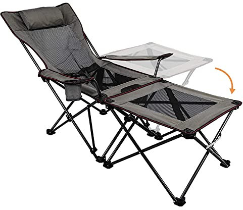 Campingstuhl Faltbar, Angelstuhl mit Fußablage, Karpfenstuhl 150kg, Klappstuhl Camping Stuhl Leicht mit Tisch, Verstellbar Niedrig Faltstuhl Camping Carp Chair