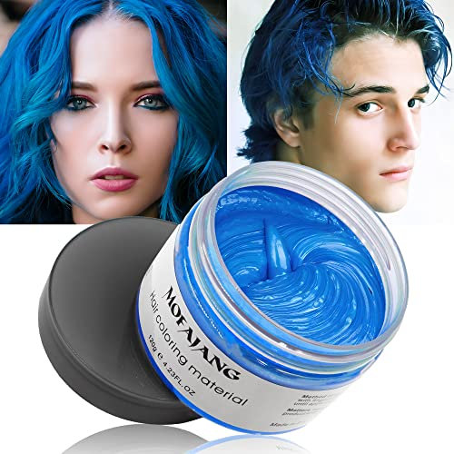 Temporäre Haarfarbe Blau Haarfarbe, Styling Haartone für Männer Frauen, Natürliche Frisur Pomade, Temporäre Haarfärbemittel Wachs für Party, Cosplay & Halloween, 4,23 Unzen (Blau)