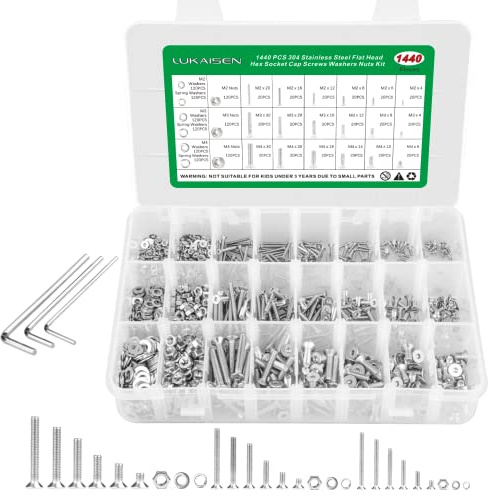 Vis Boulons et écrous, 1440Pièces Vis à Tête Fraisée avec Six Pans Creux Tete Cylindrique Assortiment，avec écrou à Tête Hexagonale Assortiment Kit-M3/M4/M5