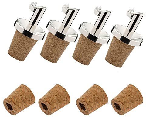 Westmark 4 Essig-/Öl-Ausgießer + 4 Ersatzkorken, mit Kläppchen, Metall/rostfreier Edelstahl, Naturkorken, Inox Essig-Spezial, 479022E3