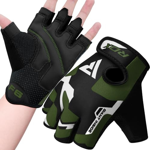 RDX Guantes Gimnasio Levantamiento de Pesas, Antideslizante Acolchado Agarre Protección, Respirable Fitness Gym Gloves para Powerlifting Musculación Culturismo Workout Entrenamiento, Hombre Mujere