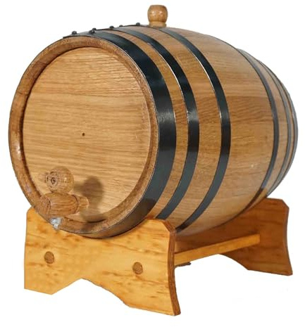1 Gallon Oak Aging Barrel (5 Liter) with Stand, Bung and Spigot - Wooden Mini Whiskey Barrel - Charred Oak Barrels for Aging Whiskey, Bourbon, Cocktails, Rum, Tequila, Mead Wine