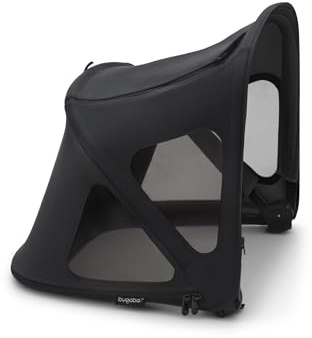 Bugaboo Fox und Fox Cub Sonnendach mit Lüftungsfenstern, wasserabweisend | ausziehbar für zusätzlichen und optimalen Sonnenschutz,, kompatibel mit allen Bugaboo Fox und Fox Cub Modellen, Schwarz