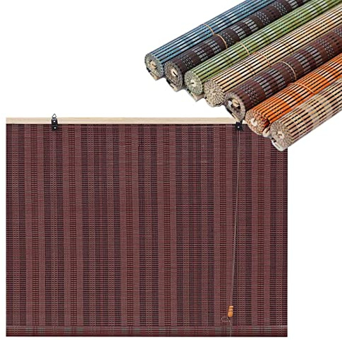 DUYULIANG Retro Bambusrollo Blickdicht 90x200cm 120x160cm - Bambus Jalousine Raffrollo Rollos - Sichtschutz Fenster Rollo Ohne Bohren, Sonnenschirm Und Belüftung, Holzrollo Natur Einfach Aufzuhängen