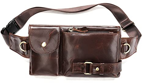 FANDARE Retro Bauchtasche Brusttasche Gürteltasche Hüfttasche Sport Leder Sling Bag Umhängetaschen Herren Schultertasche Wasserresistent Crossover Daypacks für Outdoor Reisen Crossbody Pack Braun B
