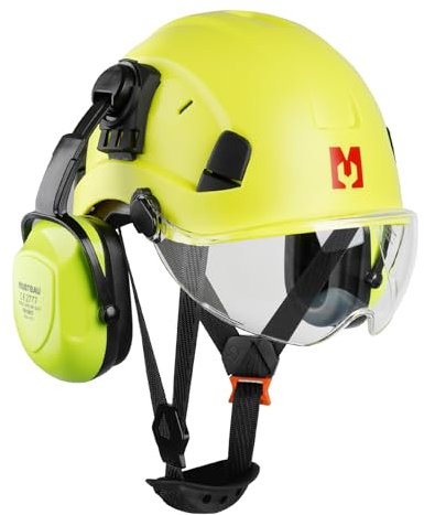 Mustbau Casco di Sicurezza EN397, Cappello Rigido con Paraorecchie e Visiera, Fascia Regolabile da 53 a 63cm, Materiale ABS Resistente Per Uomini Donne - Verde