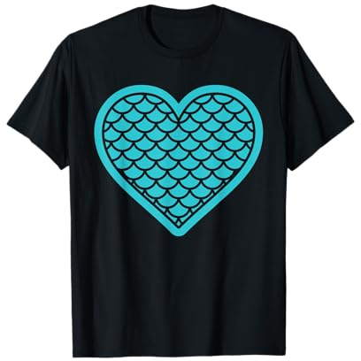 Halloween Fischschuppen Meerjungfrau Herz Kostüm Damen Mädchen Teenager T-Shirt