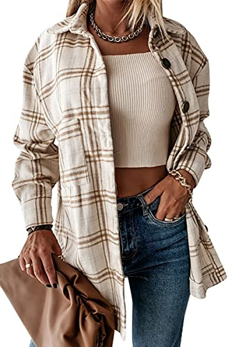 HVEPUO Bluse Damen Hemdjacke Oberteile Elegant Blusen Longbluse Flanellhemd Hemd Karohemd Blusenshirt Holzfällerhemd Hemdbluse Karobluse Kleidung 2023 Braun M