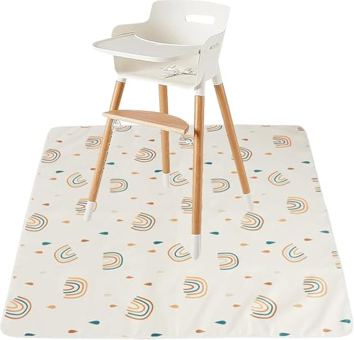 Hochstuhlteppich 110x110 cm Bodenschutz Kinder Rutschfest Wasserdicht Indoor Outdoor Teppich Regenbogen