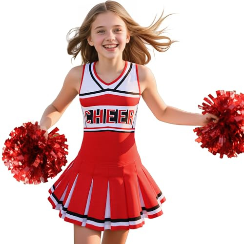 Gortykor Cheerleader Costume for Girls Cheerleading Outfit for Halloween Cheerleader Gifts 3-10 Years (Red, 9-10 Years)