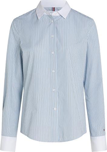 Tommy Hilfiger Blouse Femme Stripe Regular Shirt en Coton, Bleu (Ivy STP/Vessel Blue), 40
