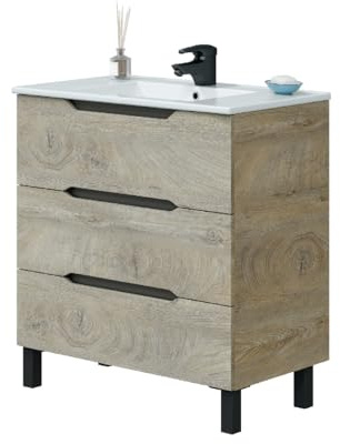 MarinelliGroup Mobile bagno 80 cm a terra lavabo ceramica 3 cassettoni ROVERE ALASKA 80 x 45 x 86 cm 305023C
