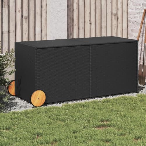 LAPOOH Gartentruhe mit Rollen Schwarz 283L Poly Rattan, Gartenschrank, Gartenbox, Paketbox, Auflagenbox, Balkonschrank, Gartenkiste, Aufbewahrungsbox Outdoor, Kissenbox - 365316