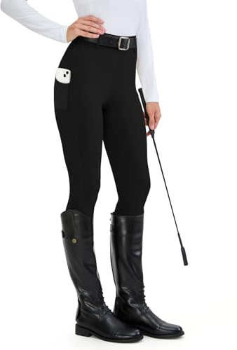 HMILES Leggings da Equitazione da Donna, in Silicone, con Inserti Completi, a Vita Alta, Elasticizzati, da Equitazione, da Donna, con Passante per, Nero, L