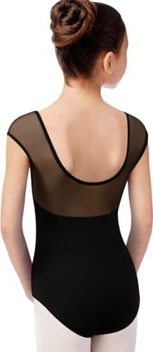Mulnall Girls Dance Ballet Leotard Mesh Cap Sleeve | Mesh cap sleeves, V-shaped mesh back, matching inner lining for privacy protection