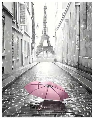 DCIDBEI Diamantmålning Eiffeltornet Paris 40 x 50 cm diamantmålning efter siffror Eiffeltornet diamantmålning bilder Paris landskap pysselset mosaik duk klistermärken målningar rosa paraply