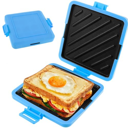 Microwave Toastie Maker, Silicone Sandwich Toaster for Crispy Toasties in Minutes - No Plug Needed, Non-Stick Plates, Dishwasher Safe - Office, Student & Camping Lunch Maker (Blue)