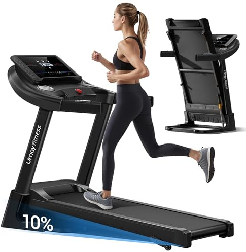 UMAY Folding Treadmill with Incline, 3.0 HP Treadmills for Home 14 km/h Incline Treadmill Running Machine with LED Display, Remote Control