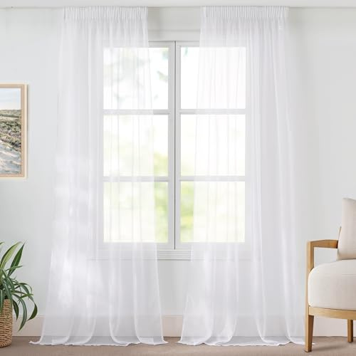 PONY DANCE Tende Bianche Trasparenti Camera da Letto per Interni 2 Pezzi 140x260 cm Tende Soggiorno con Fettuccia Metodi di Sospensione Multipli Voile Curtains per Salotto