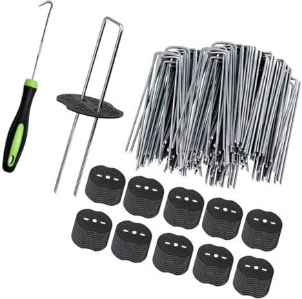 Dualoai Piquets de Jardin, Agrafes et Joints, Broches en U, Piquets de pour Patio, Agrafes Paysagères pour Gazon Artificiel, Fils, Tuyaux de Tente, 100 étapes et Joint