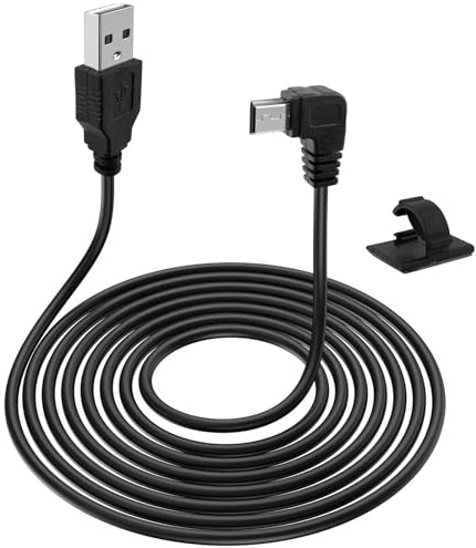 JCSJK 3.5M USB Male to Mini B Cable, 5V 2A 90 Degree Angle USB 2.0 Type A to Mini B Car Charge Cord with 5pcs Wiring Clips for Dash Cam Car GPS Navigator DVR Digital Camera(Left Angle)