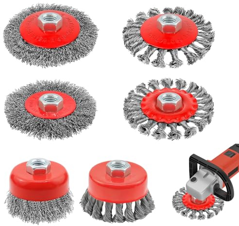 BEASAFY 6 Stück Bürstenaufsatz Winkelschleifer, 75mm/ 100mm Drahtbürste Flex, Edelstahldraht Zopfbürste mit Gewinde M14x2, Topfbürste Winkelschleifer für Schleifen, Entrosten, Reinigen