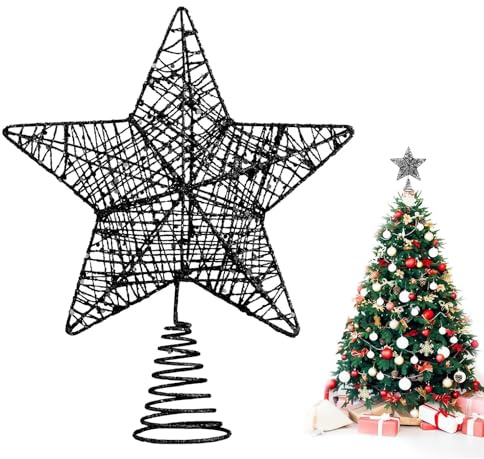 DERAYEE 25,4 cm (10 Zoll) Stern Weihnachtsbaum Pentagramm Dekoration, Topper, Weihnachtsbaumdekoration (schwarz)