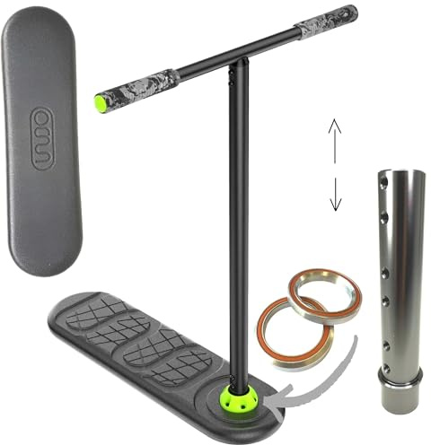 Indo Pro Fusion Trampolin Stunt-Scooter I Trick Roller I Höhen verstellbar I Indoor & Outdoor I Trick I Trainer I Industriegelagert Schwarz Grau Grün H=72cm, H=77cm,H=82cm