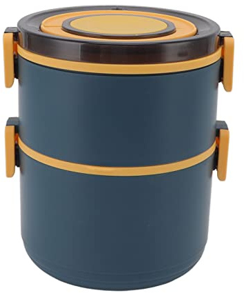 Lonchera Aislada, Contenedor de Almuerzo de Acero Inoxidable de 2 Niveles Apilables, Contenedores de Alimentos Térmicos de 1600 ml para Viajes de Oficina (Azul)