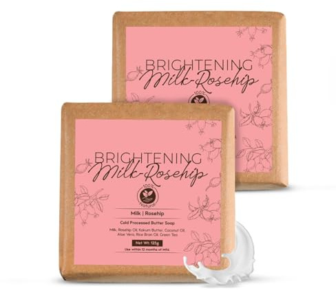 Milk Rosehip Bath Soa.p with Lactic Acid & Kokum Butter | Cold Processed Ayurvedic Soap for Skin Brightening, Anti-Aging & Anti-Acne | Moisturizing Milk Soap with Gentle Exfoliation | 125g x 2