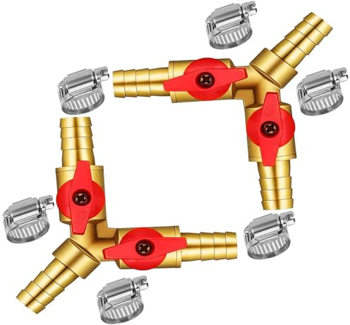 2 Pcs Hose Tube Pipe 3-Way Y-Piece Splitter Connector, 10MM Hose y 3-Way Brass Shut Off Ball Valve for Fuel Air Water (10MM)