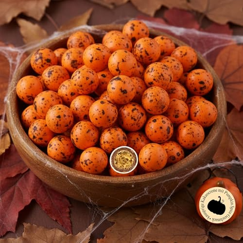 EinsSein 0,35kg Süßigkeiten Halloween Crispy Schokokugeln Kürbisgeschmack orange-schwarz | essbare Deko Süssigkeiten Kürbis Candy Sweets | mini Kugeln für Gastgeschenke Mitgebsel