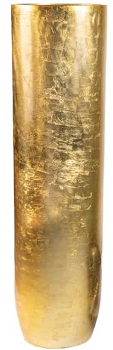 VIVANNO Bodenvase Solerio - Fiberglas Pflanzgefäß Gold Hochglanz 33x120 cm | Moderner hoher Pflanztopf inklusive praktischem Kunststoffeinsatz, luxuriöses Deko-Element für den Innenbereich