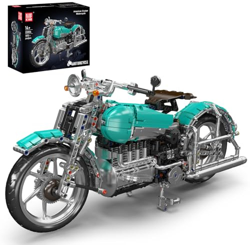 Mould King 23004 Technik Amerikanisches Cruiser-Motorrad-Modell,Amerikanisches Retro-Motorrad bewegliche mechanische Details,Erwachsenen-Bastel-Hochpräzisionsmodell Klemmbausteine Bausatz（1971+ Teile）