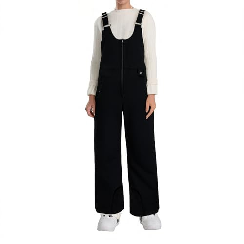 Pantaloni da sci da donna e uomo, impermeabili, pantaloni da neve, con elementi riflettenti, invernali, con calda imbottitura, tuta da sci regolabile, tuta da neve, tuta da sci, E01 nero, M