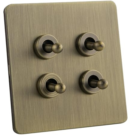 Square Edge Straight Knurled Switches and Sockets For Home Office Bedroom Kitchen Antique Brass（4 Gang 2 Way Toggle Switch 146x88mm）