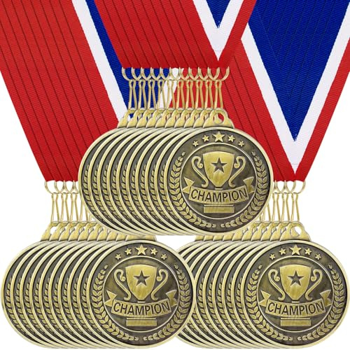 30 Stück Champion Platz 1 Sieger Medaillen, Goldmedaillen Metall Set, Gold