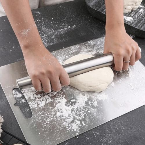 Helilyco 304 Stainless Steel Rolling Pin Tapered Kitchen Baking Tool for Dough 32 cm